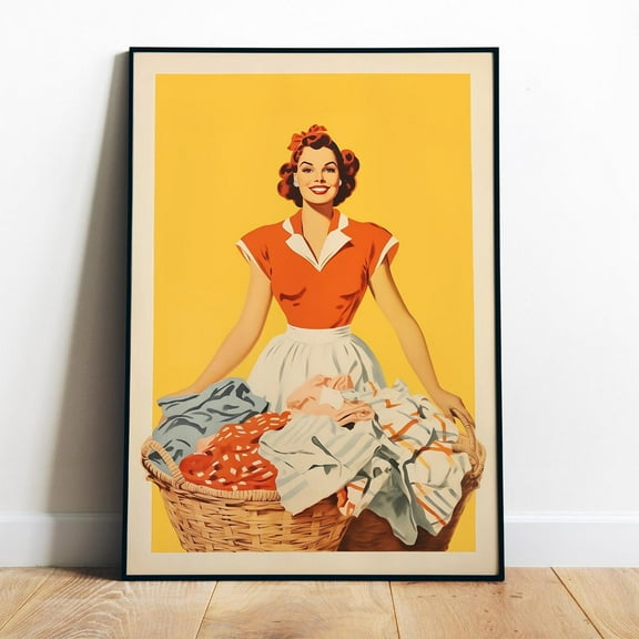 Poster Retro Laundry Art Print Laundry Room Wall Art Printable Happy Housewife Poster Print Utility Room Decor Laundry Day Storage Art Funny Prints - No Framed, Vintage Wall Art, Hot Trend!, 12x18