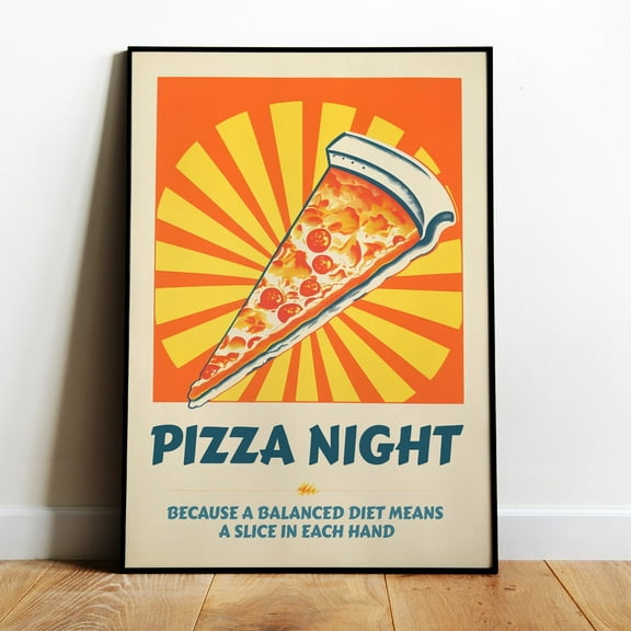 Poster Retro Pizza Night Print Pizza Ad Digital 70S Style Art Kitchen Wall Art Italian Pizza Art Print Retro Food Art Kitchen Print Pizzeria Art - No Framed, Vintage Wall Art, Hot Trend!, 8x12
