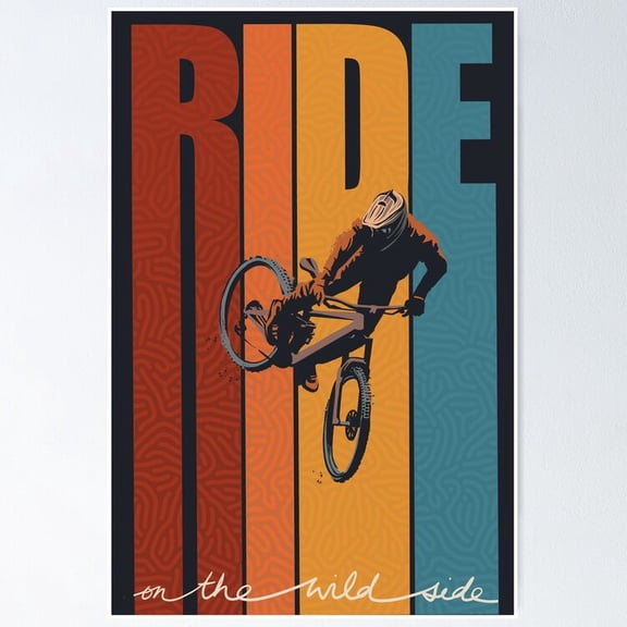 Poster Retro Ride On The Wild Side Mountain Bike Art - No Framed, Vintage Wall Art, Trendy Retro Print, Positive Quote Poster, Room Decor, Wall Art, 24x36