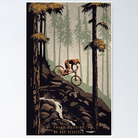 Poster Retro Scenic Mountain Bike Poster Art: Think Outside, No Box Required! Poster No Framed, 8x12