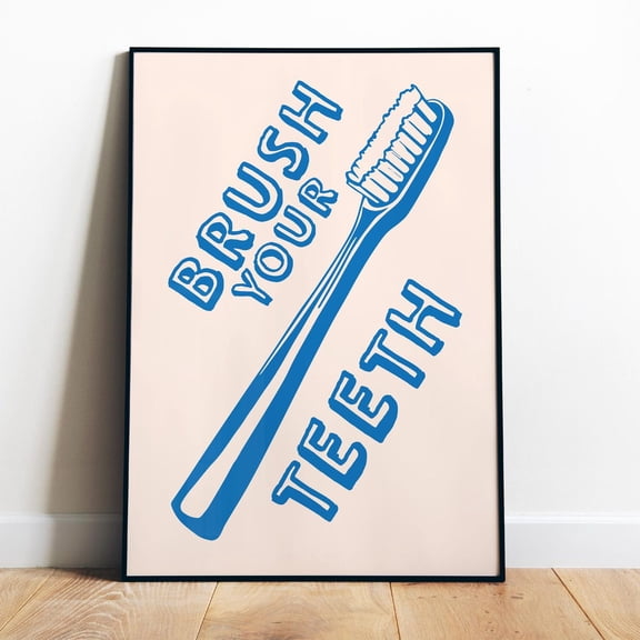 Poster Retro Toothbrush Print Brush Your Teeth Printable Bathroom Wall Art Scandinavian Toilet Wall Decor Funny Digital Art Blue Bathroom Poster - No Framed, Vintage Wall Art, Hot Trend!, 8x12