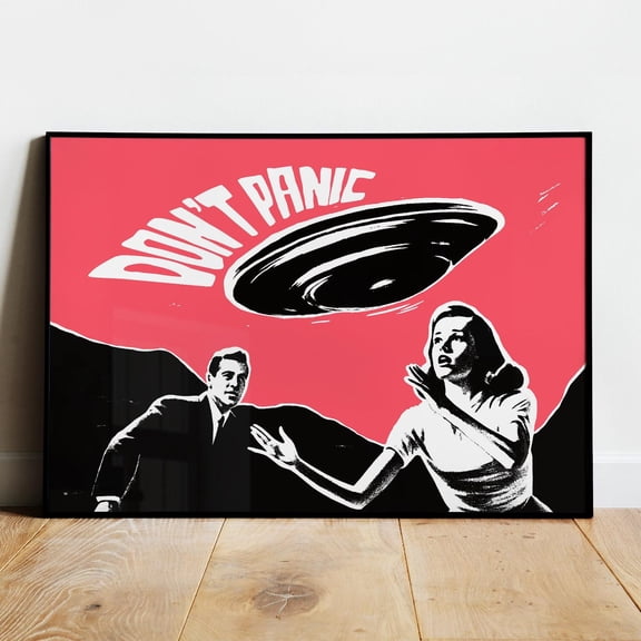 Poster Retro Ufo Digital Print Aliens Wall Art Don'T Panic Poster Print Sci Fi Art Print Ufo Lover Gift Alien Abduction Art Retro Flying Saucer - No Framed, Vintage Wall Art, Hot Trend!, 12x18