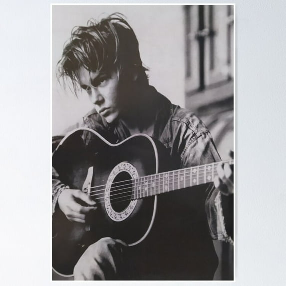 Poster River Phoenix Playing The Guitar With Melancolic Air - No Framed, Vintage Wall Art, Trendy Retro Print, Positive Quote Poster, Room Decor, Wall Art, Poster Only