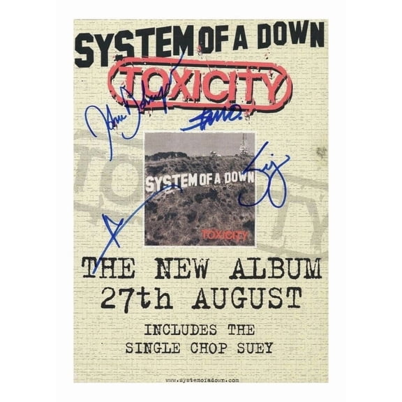 Poster SYSTEM OF A DOWN ENTIRE GROUP AUTOGRAPHED POSTER-ZEUS DECOR - 12X18, UNFRAMED