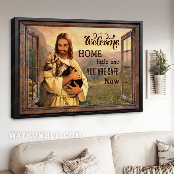 Poster Safe in the arms of Jesus, German Shepherd dog, Welcome home - Jesus Poster Prints, Christian Wall Art WINXIE DECOR - 8X12, UNFRAMED