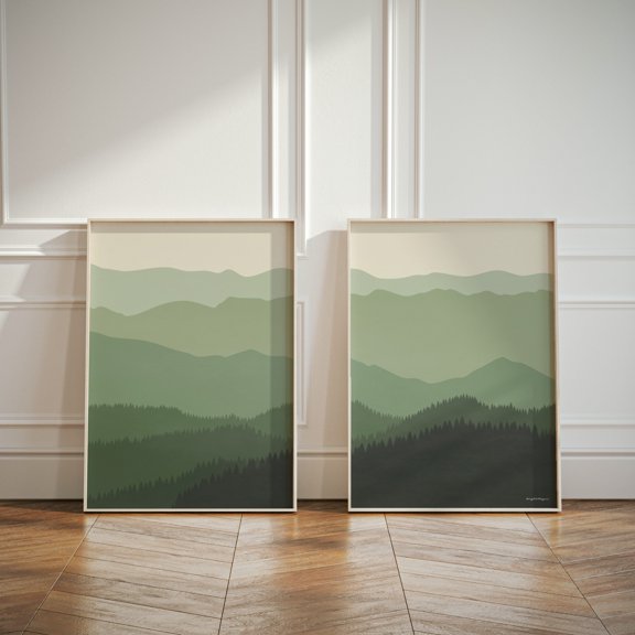 Poster Sage Green Appalachian Mountains Blue Ridge Mountains Diptych Art Prints Set 2