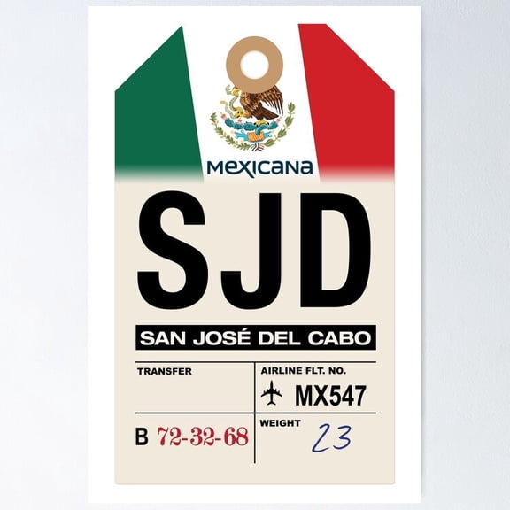 Poster San Josã© Del Cabo (Sjd) Mexico Airline Luggage Tag - No Framed, Vintage Wall Art, Trendy Retro Print, Positive Quote Poster, Room Decor, Wall Art, 8x12
