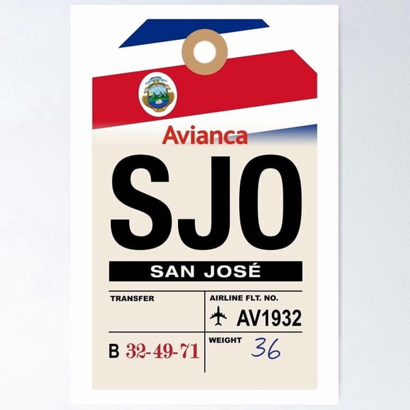 Poster San Jose (Sjo) Costa Rica Airline Luggage Tag Vintage Wall Arttrendy Retro Print Positive Quote Poster Room Decor Wall Art, Poster Only