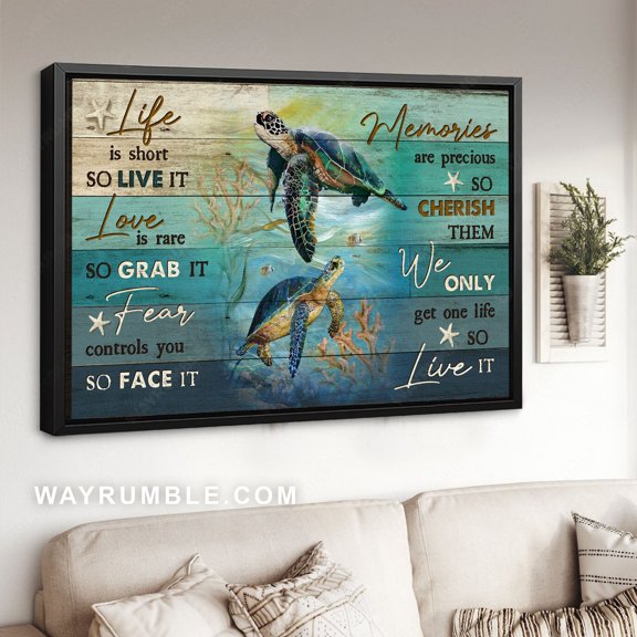 Poster Sea turtle, Coral reef, Under the sea, Life is short so live it - Jesus Poster Prints, Christian Wall Art WINXIE DECOR - 8X12, UNFRAMED