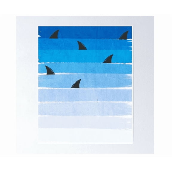 Poster Sharks Shark Week Trendy Black And White Minimal Kids Pattern Ombre Blue Ocean Surfing Room Decor
