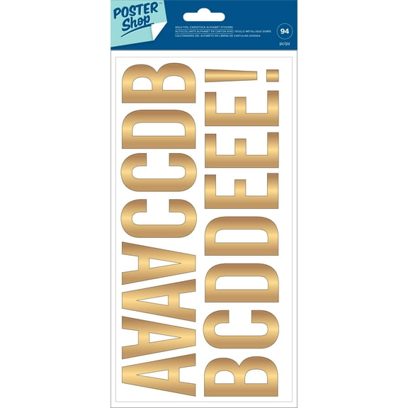 Poster Shop Stickers 5.5"X12" 5/Pkg-Gold Foil Alpha, Approx. 2.25"H