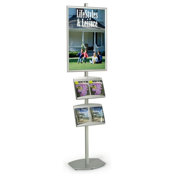 Poster Sign Stand for 24" x 36", Kiosk Display with 2 Literature Trays, 97.8"H (Silver Aluminum) (AP836LH2)