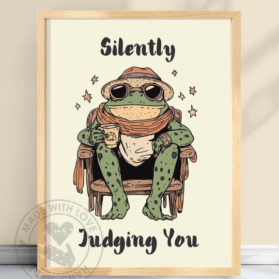 Poster Silently Judging You Â€“ Funny Frog Poster, Quirky Animal Art, Whimsical Wall Decor, Cottagecore Aesthetic, Vintage Frog Print #Judgyfrog - No Framed, Vintage Wall Art, Hot Trend!, 24x36