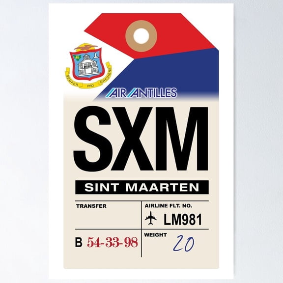 Poster Sint Maarten (Sxm) Airline Luggage Tag - No Framed, Vintage Wall Art, Trendy Retro Print, Positive Quote Poster, Room Decor, Wall Art, 24x36