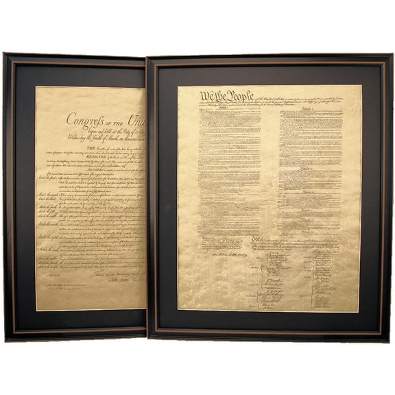 Poster Size Framed Constitution & Bill of Rights Set. Replica Prints by Patriot Gear Company.