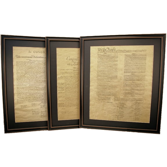 Poster Size Framed Constitution, Declaration of Independence, and Bill of Rights Set. Replica Prints by Patriot Gear Company.