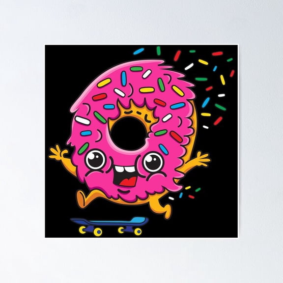 Poster Skater Donut - No Framed, Vintage Wall Art, Trendy Retro Print, Positive Quote Poster, Room Decor, Wall Art, 8x12