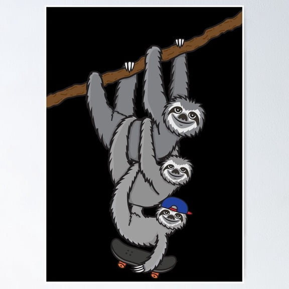 Poster Sloth Skater Boy - No Framed, Vintage Wall Art, Trendy Retro Print, Positive Quote Poster, Room Decor, Wall Art, 12x18