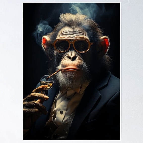 Poster Smoking Monkey Portrait - No Framed, Vintage Wall Art, Trendy Retro Print, Positive Quote Poster, Room Decor, Wall Art, 12x18