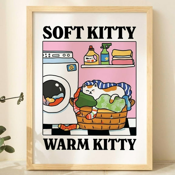 Poster Soft Kitty Cat Print, Cute Bathroom Poster, Wash Room, Cosy Cat Laundry Room Posters, Laundrette Prints Decor, Unique Cats Art, Unframed - No Framed, Vintage Wall Art, Hot Trend!, 24x36