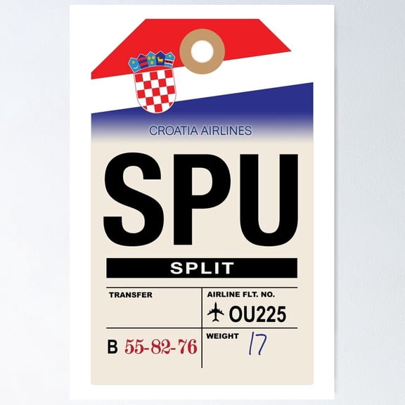 Poster Split (Spu) Croatia Airline Luggage Tag - No Framed, Vintage Wall Art, Trendy Retro Print, Positive Quote Poster, Room Decor, Wall Art, Poster Only