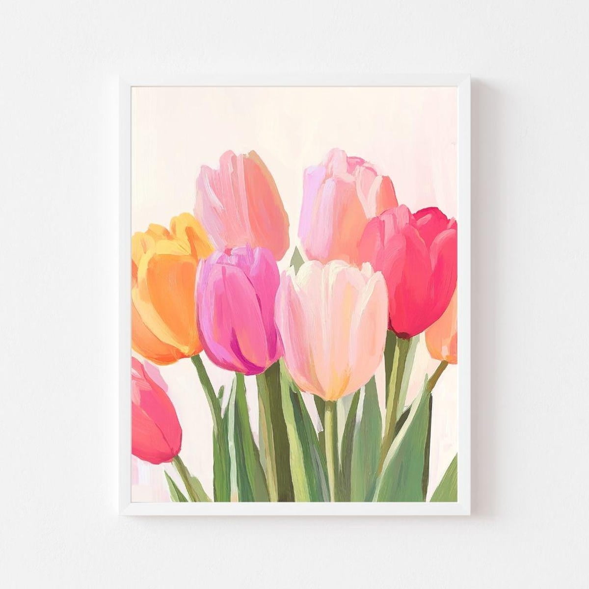 Poster Spring Tulips Painting | Close Up Pastel Bouquet Wall Art Print ...