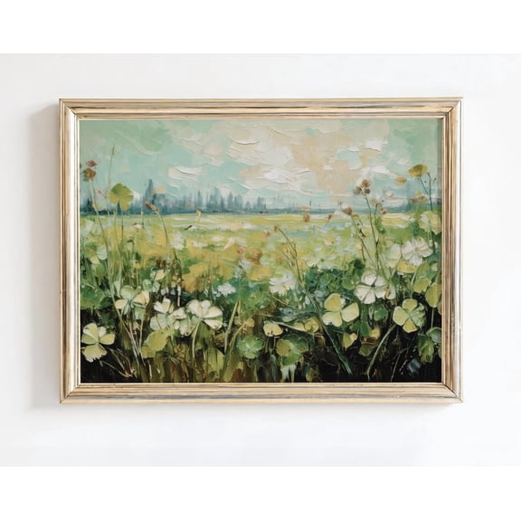Poster St. Patricks Day Clover Field Print Green Cottagecore Decor Shamrock Field Wall Art