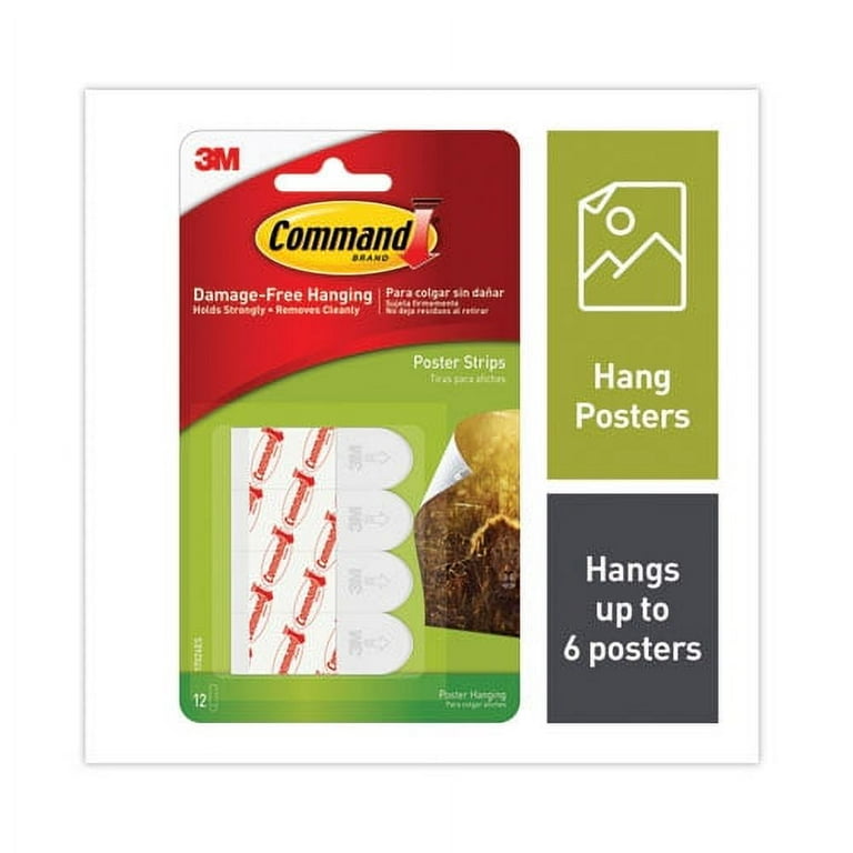 Poster Strips, Removable, Holds up to 1 lb per Pair, 0.63 x 1.75, White, 12/Pack Poster Strips, Removable, Holds up to 1 lb per Pair, 0.63 x 1.75, White, 12/Pack