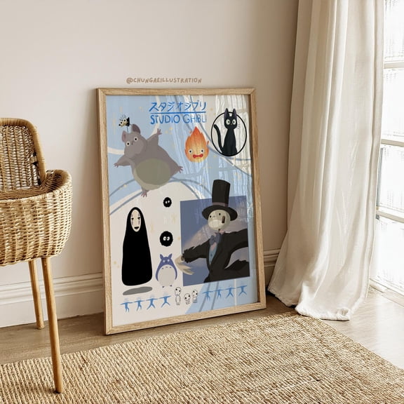 Poster Studio Ghibli Characters Print | Totoro, Spirited Away, Anime Wall Art 8X12, UNFRAMED