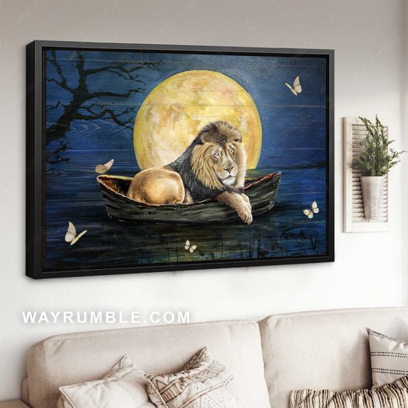 Poster Stunning full moon, Lion of Judah, Blue night, Jesus calls - Jesus Poster Prints, Home Decor Wall Art WINXIE DECOR - 8X12, UNFRAMED