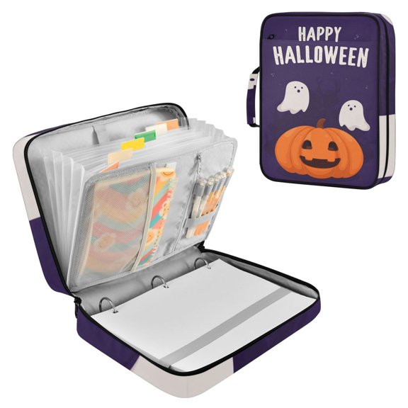 Poster Style Specter Floating Pumpkin Halloween Accordion File Organizer Expanding File Folder 3-Ring Binder Bag 500 Sheets A4 Size