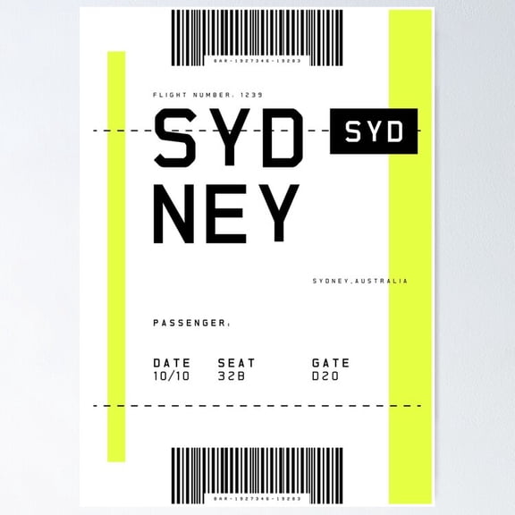 Poster Sydney Boarding Pass Wall Art, Unframed Prints For Home Or Office, Perfect Gift For Everyone, 12x18