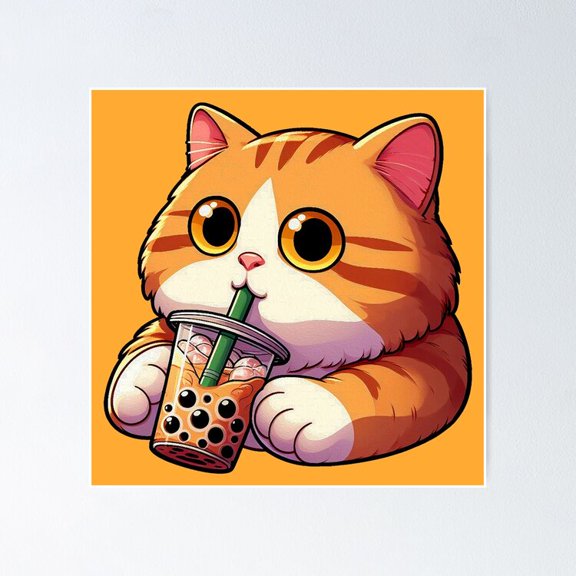 Poster Tabby Cat Bubble Milk Tea Poster - No Framed, Vintage Wall Art, Hot Trend!, 8x12