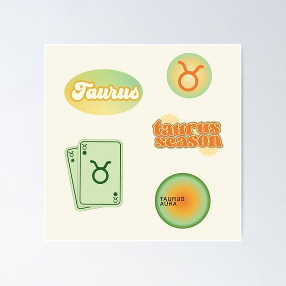 Poster Taurus Astrology Sign Sticker Pack - No Framed, Vintage Wall Art, Trendy Retro Print, Positive Quote Poster, Room Decor, Wall Art, 8x12
