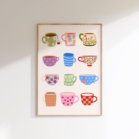 Poster Tea Cup Print, Tea Cup Poster, Tea Wall Art, Kitchen Art Print, Mug Wall Art, Trendy Wall Art, Printable Wall Art, Coffee And Tea Poster - No Framed, Vintage Wall Art, Hot Trend!, 8x12