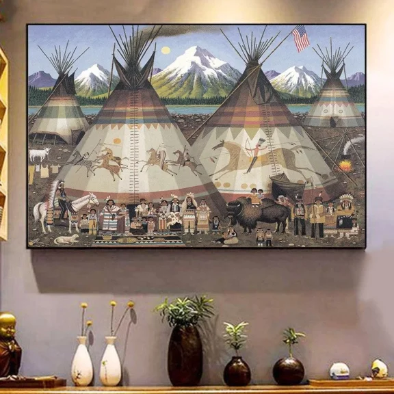 Poster Teepee Paintings Native American , _5745 Wall Art, Unframed Prints For Home Or Office, Perfect Gift For Everyone, 8x12