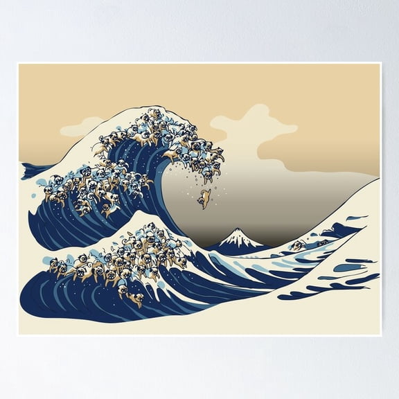 Poster The Great Wave Of Pugs Vanilla Sky - No Framed, Vintage Wall Art, Trendy Retro Print, Positive Quote Poster, Room Decor, Wall Art, 12x18