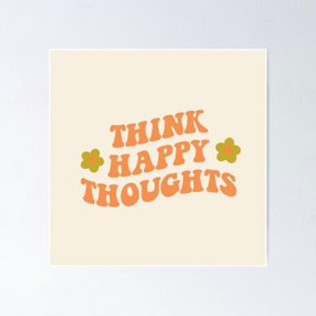 Poster Think Happy Thoughts Vintage Wall Arttrendy Retro Print Positive Quote Poster Room Decor Wall Art, Poster Only