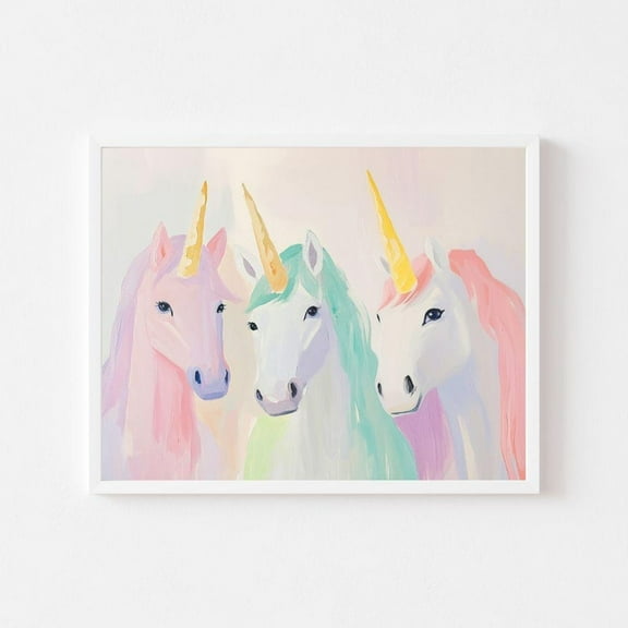 Kna Prints - Three Pastel Unicorns Portrait Magical Girl'S Room Painting Pink Whimsical Wall Art Print Rainbow Horses, UNFRAMED-8x12