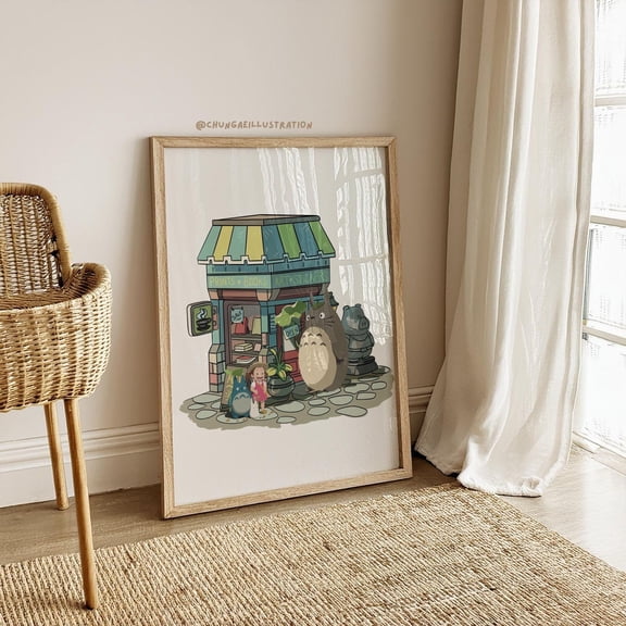 Poster Totoro Bookstore Print | Studio Ghibli Anime Wall Art 8X12, UNFRAMED