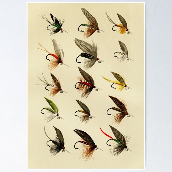 Poster Trout Flies - No Framed, Vintage Wall Art, Trendy Retro Print, Positive Quote Poster, Room Decor, Wall Art, 8x12