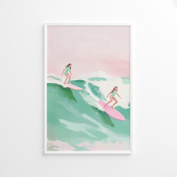 Poster Tween Surfer Girl Coastal Teen Wall Art Print Pink Summer Beach House Decor Colorful Pastel Kid¢‚¬„¢S Room Art Surfing Decor For Living Room Bedroom