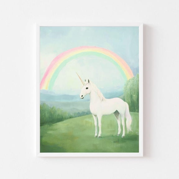 Kna Prints - Unicorn And Rainbow Landscape Painting Magical Girl'S Room Wall Art Print Whimsical Fantasy Girly Pastel, UNFRAMED-12x18