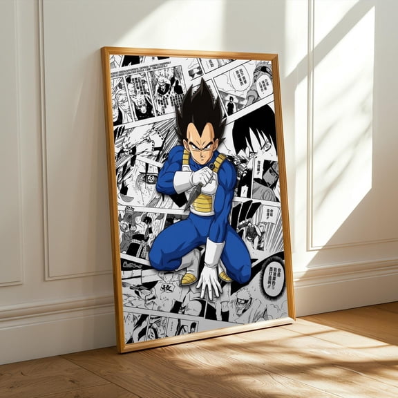 Poster Vegeta Poster – Manga Style, Blue Suit With Yellow Armor, Dragon Ball Z Illustration 8X12, UNFRAMED