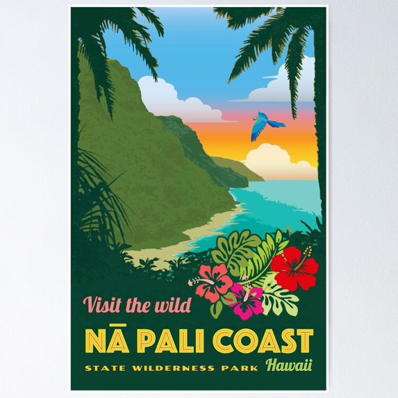 Poster Vintage-Style Napali Coast Travel - No Framed, Vintage Wall Art, Trendy Retro Print, Positive Quote Poster, Room Decor, Wall Art, 24x36