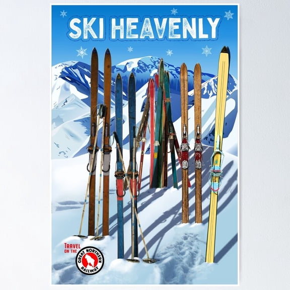 Poster Vintage-Style Ski Heavenly Travel - No Framed, Vintage Wall Art, Trendy Retro Print, Positive Quote Poster, Room Decor, Wall Art, 12x18