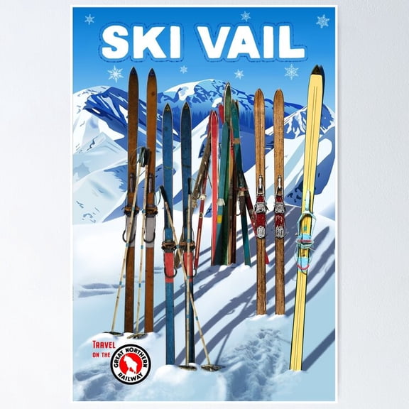 Poster Vintage-Style Ski Vail Travel - No Framed, Vintage Wall Art, Trendy Retro Print, Positive Quote Poster, Room Decor, Wall Art, 12x18