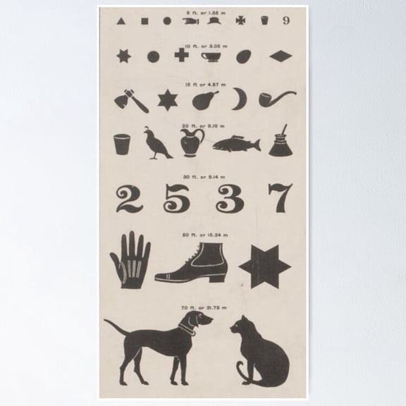 Poster Vintage Symbols Eye Chart - No Framed, Vintage Wall Art, Trendy Retro Print, Positive Quote Poster, Room Decor, Wall Art, 8x12