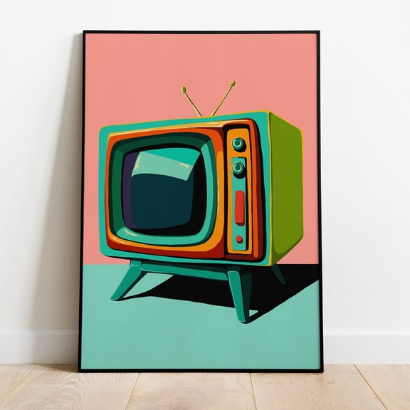 Poster Vintage Tv Set Print Mid Century Wall Art Frame Tv Art Retro Tv Digital Print Electronics Wall Art Download Retro Colourful Print Pink Art - No Framed, Vintage Wall Art, Hot Trend!, 12x18