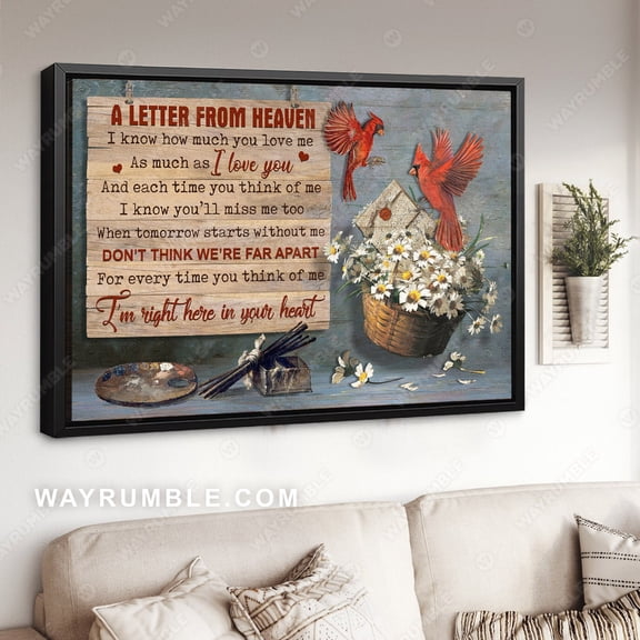 Poster Vintage letter, Red cardinal, Daisy, A letter from heaven - Heaven Poster Prints, Wall Art WINXIE DECOR - 8X12, UNFRAMED